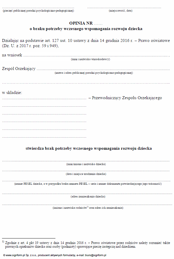 Formularze orzeczeń i opinii wydawanych przez zespoły orzekające działające w publicznych poradniach psychologiczno-pedagogicznych
