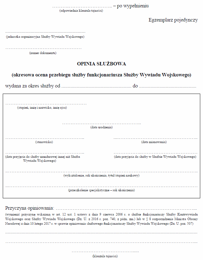 Opinia służbowa (okresowa ocena przebiegu służby funkcjonariusza Służby Wywiadu Wojskowego)
