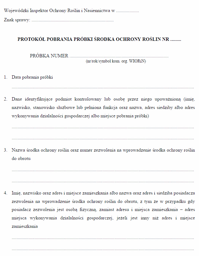 Protokół pobrania próbki środka ochrony roślin
