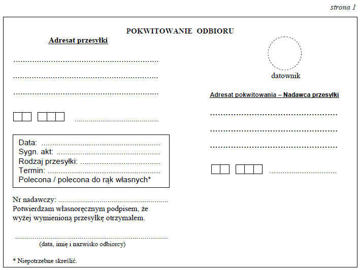 Pokwitowanie odbioru pisma organu procesowego w postępowaniu karnym
