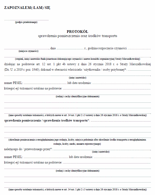 Dokumentowanie czynności przeprowadzonych przez funkcjonariuszy Straży Marszałkowskiej