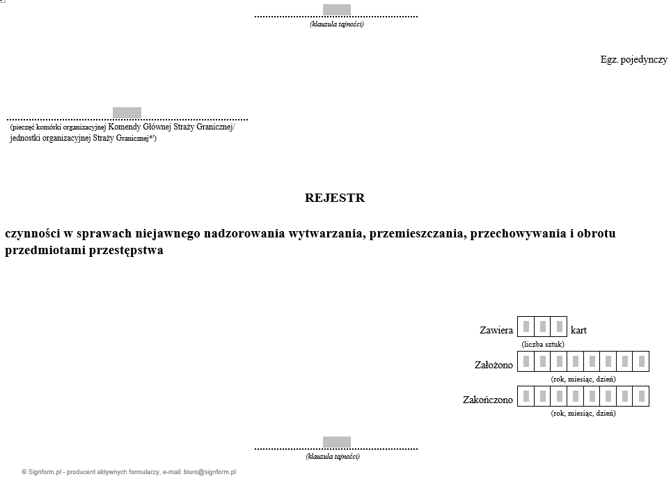 Dokumentacja Straży Granicznej czynności niejawnego nadzorowania wytwarzania, przemieszczania, przechowywania i obrotu przedmiotami przestępstwa