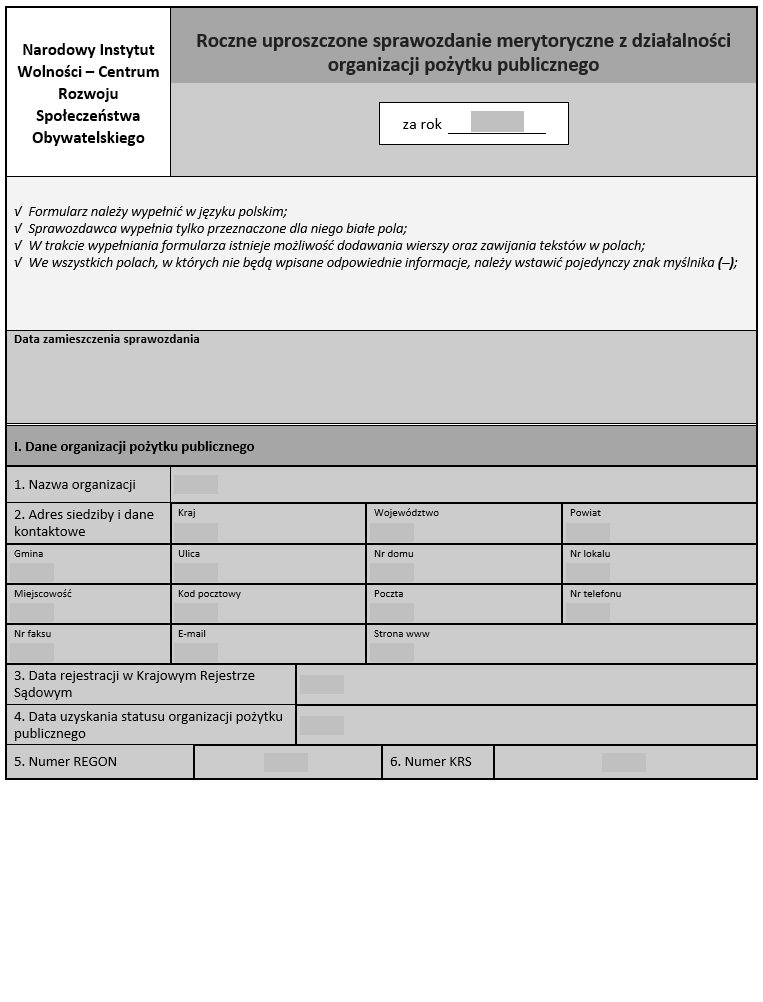 Roczne (merytoryczne) sprawozdanie merytoryczne z działalności organizacji pożytku publicznego