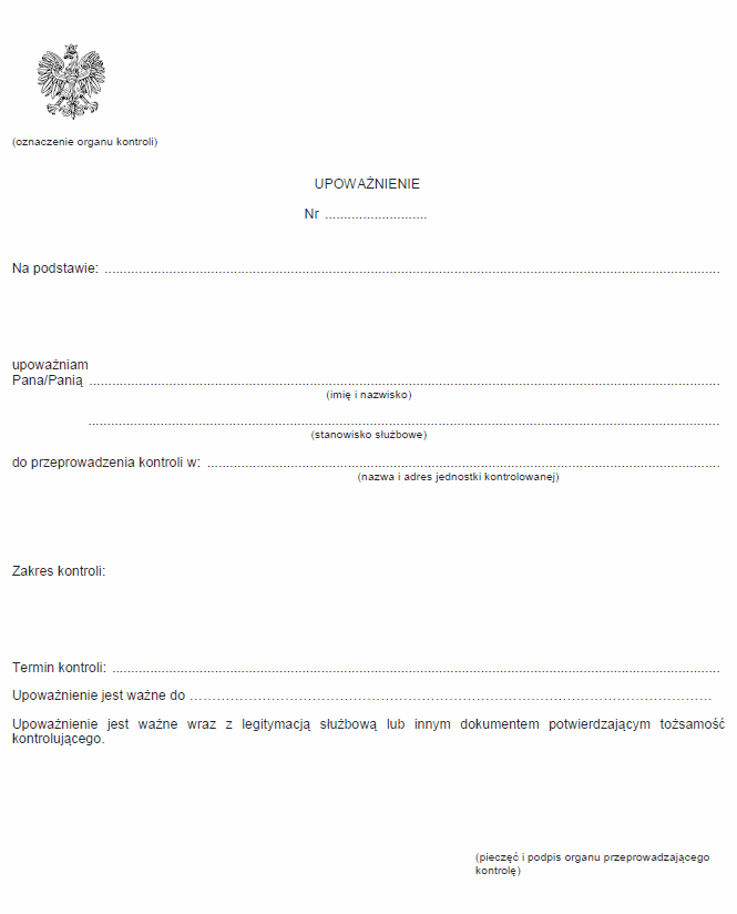 Upoważnienie do przeprowadzania kontroli organizacji pożytku publicznego