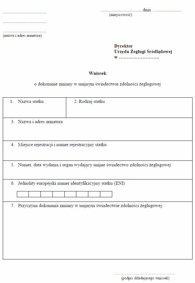 Wzory dotyczące unijnego świadectwa zdolności żeglugowej