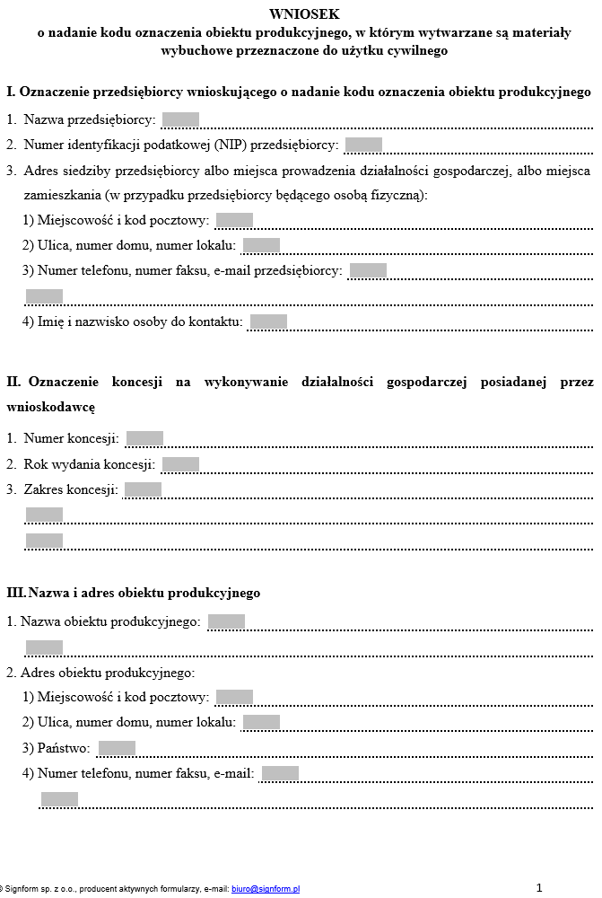 Wniosek o nadanie kodu oznaczenia obiektu produkcyjnego