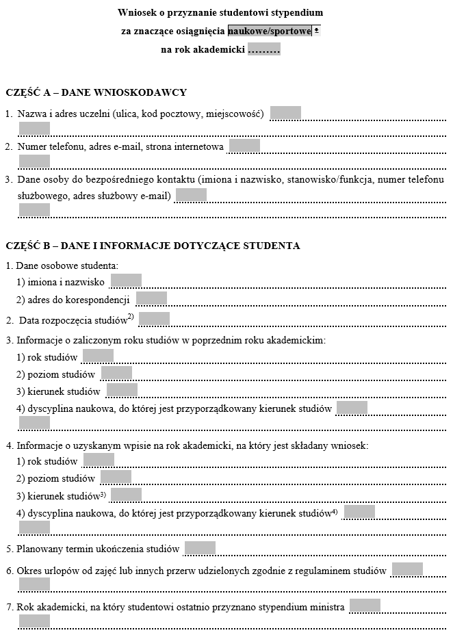 Wniosek o przyznanie studentowi stypendium za znaczące osiągnięcia naukowe / sportowe