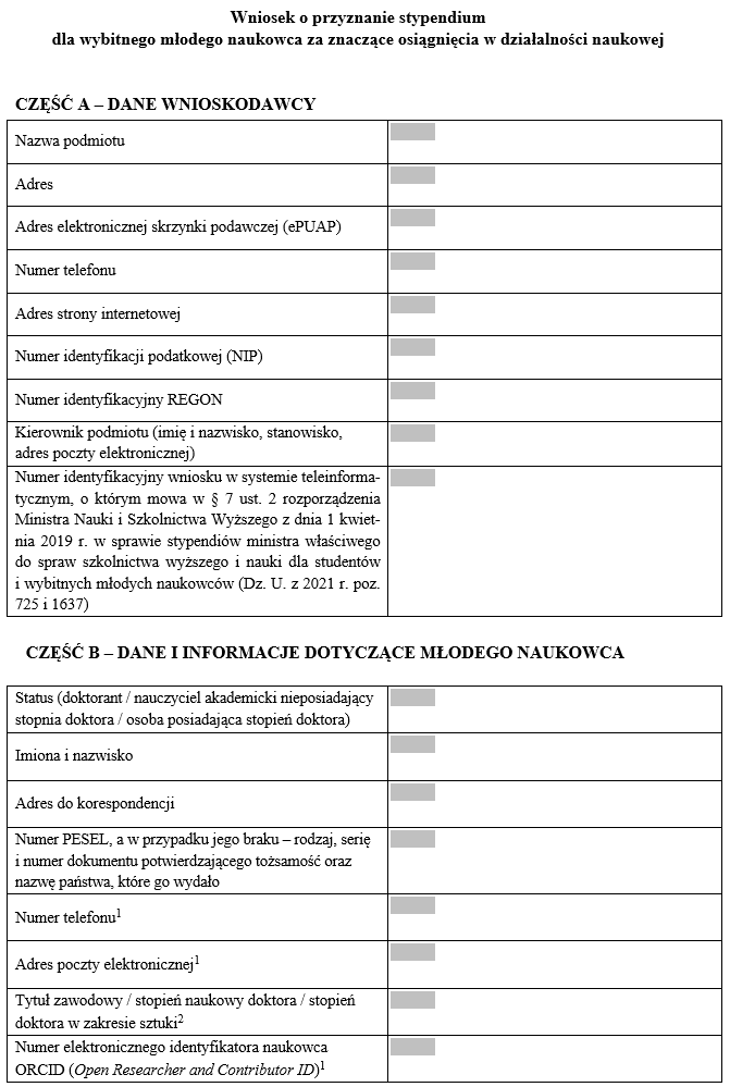 Wnioski o przyznanie stypendium dla studenta / wybitnego młodego naukowca za znaczące osiągnięcia naukowe / artystyczne / sportowe