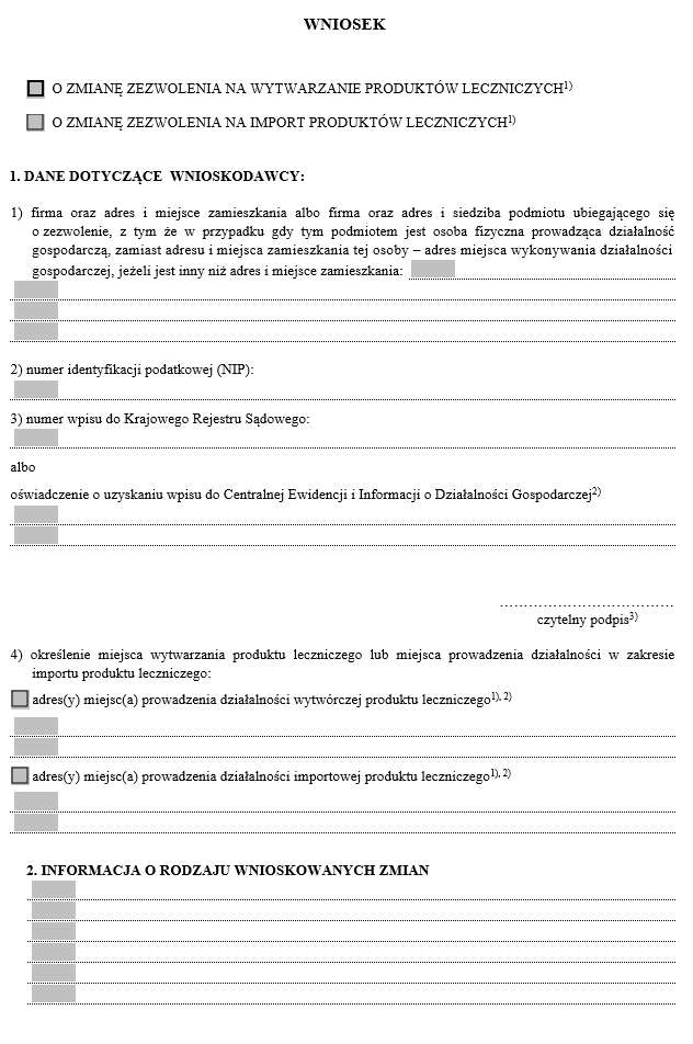 Wniosek o zmianę zezwolenia na wytwarzanie / import produktów leczniczych