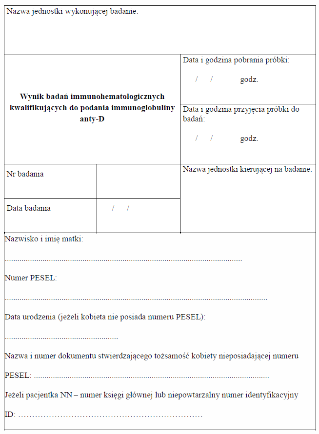 Wzory leczenia krwią i jej składnikami w podmiotach leczniczych wykonujących działalność leczniczą