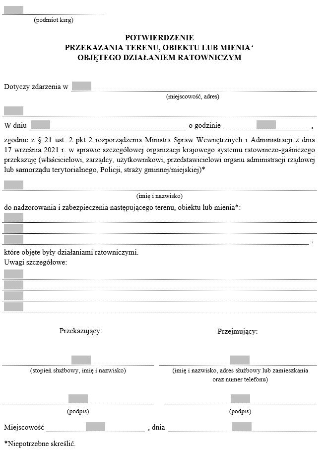 Wzory dotyczące szczegółowej organizacji krajowego systemu ratowniczo-gaśniczego