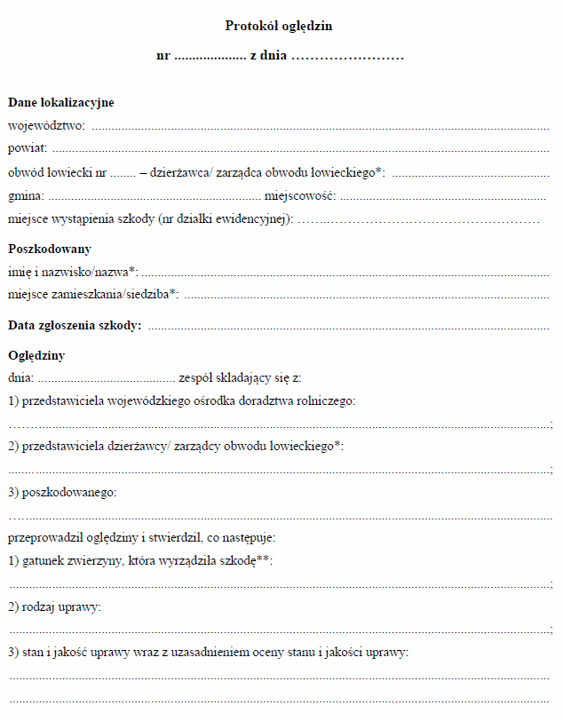 Wzory protokołów oględzin szacowania szkód w uprawach i płodach rolnych