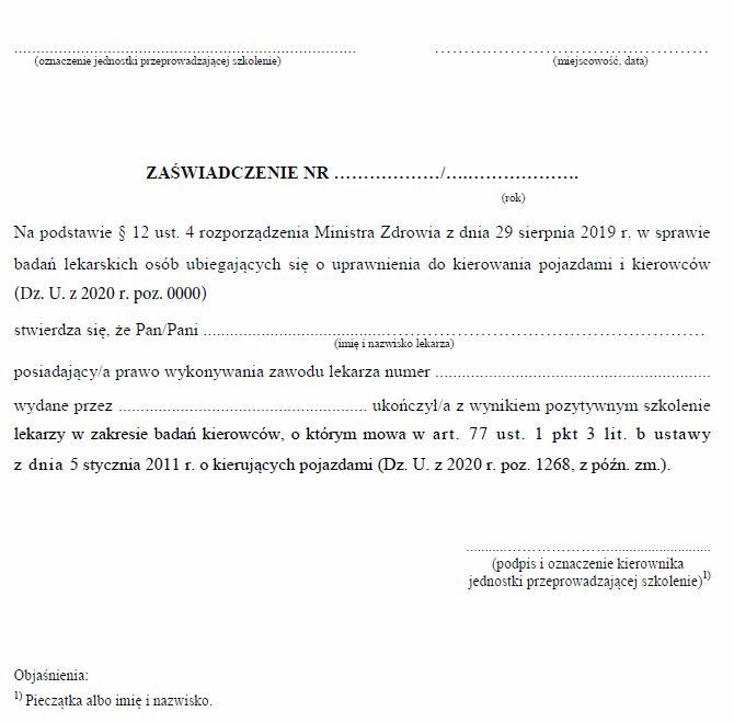 Wzory badań lekarskich dla osób ubiegających się o uprawnienia do kierowania pojazdami i kierowców - Nowe formularze