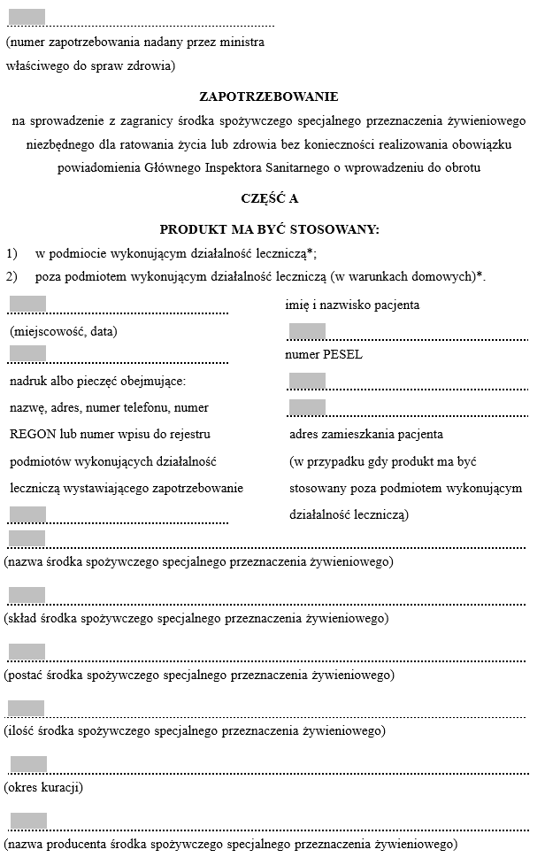 Zapotrzebowanie na sprowadzenie z zagranicy produktu leczniczego / środka spożywczego specjalnego przeznaczenia żywieniowego niezbędnego dla ratowania życia lub zdrowia