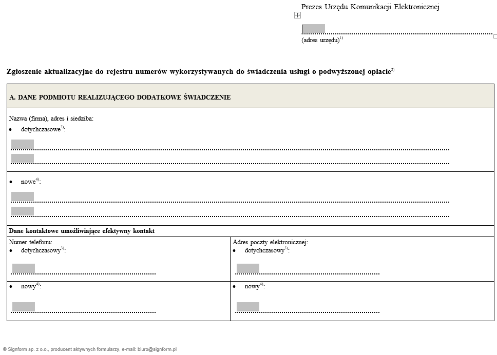 Zgłoszenie do rejestru numerów wykorzystywanych do świadczenia usługi o podwyższonej opłacie