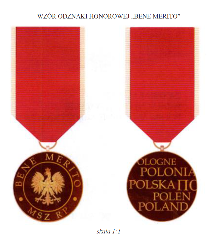 Wniosek o nadanie odznaki honorowej "BENE MERITO" za działalność wzmacniającą pozycję Polski na arenie międzynarodowej