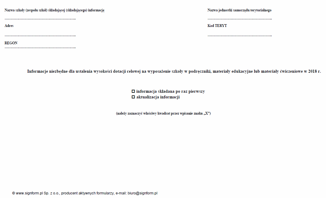 Formularze w sprawie udzielania dotacji celowej na wyposażenie szkół w podręczniki, materiały edukacyjne i materiały ćwiczeniowe w 2018 r.