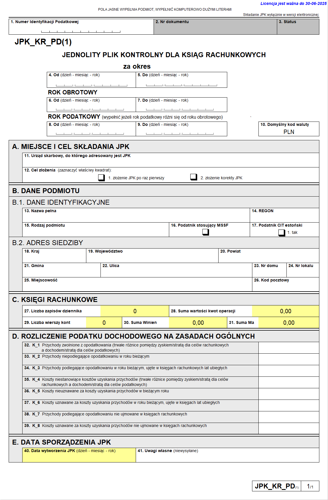 Struktura JPK KR PD - Pobierz bezpłatnie w formacie MS Excel