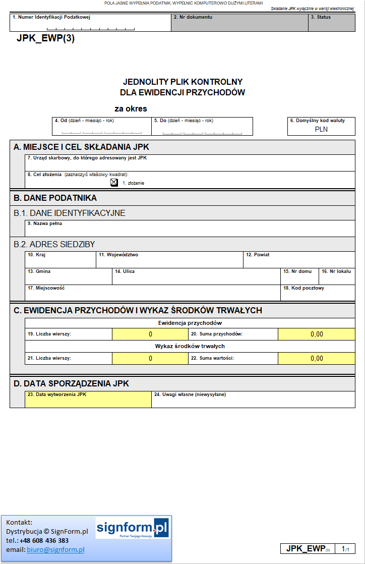 JPK EWP - Jednolity Plik Kontrolny Ewidencja Przychodów