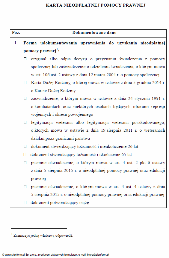 Karta nieodpłatnej pomocy prawnej, Zbiorcza informacja o wykonaniu zadania polegającego na udzielaniu nieodpłatnej pomocy prawnej sporządzona przez Starostę