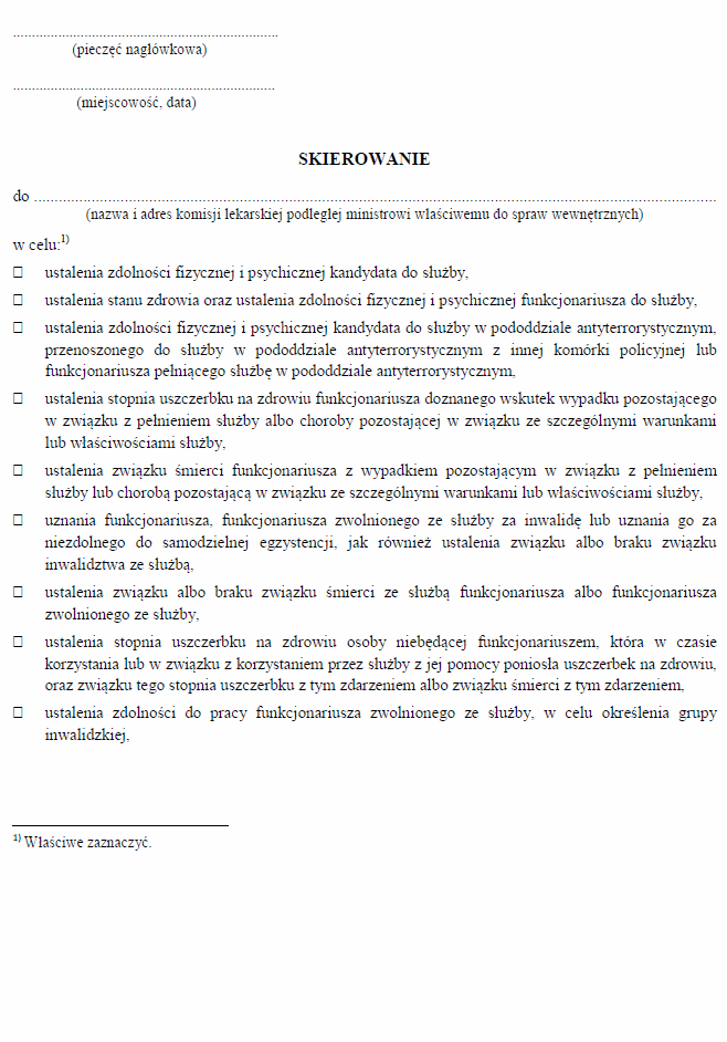 Wzory skierowań do komisji lekarskiej podległej ministrowi właściwemu do spraw wewnętrznych