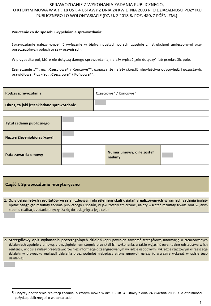 Wzory umów dotyczących realizacji zadań publicznych oraz wzory sprawozdań z wykonania tych zadań