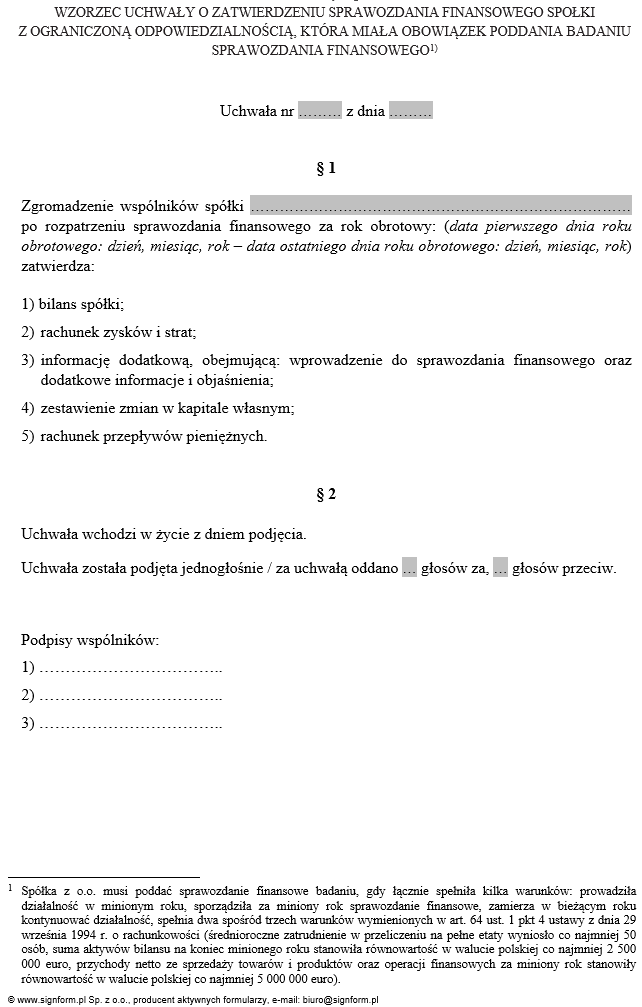 Uchwała o zatwierdzeniu sprawozdania finansowego spółki z ograniczoną odpowiedzialnością, która nie miała obowiązku poddania badaniu sprawozdania finansowego