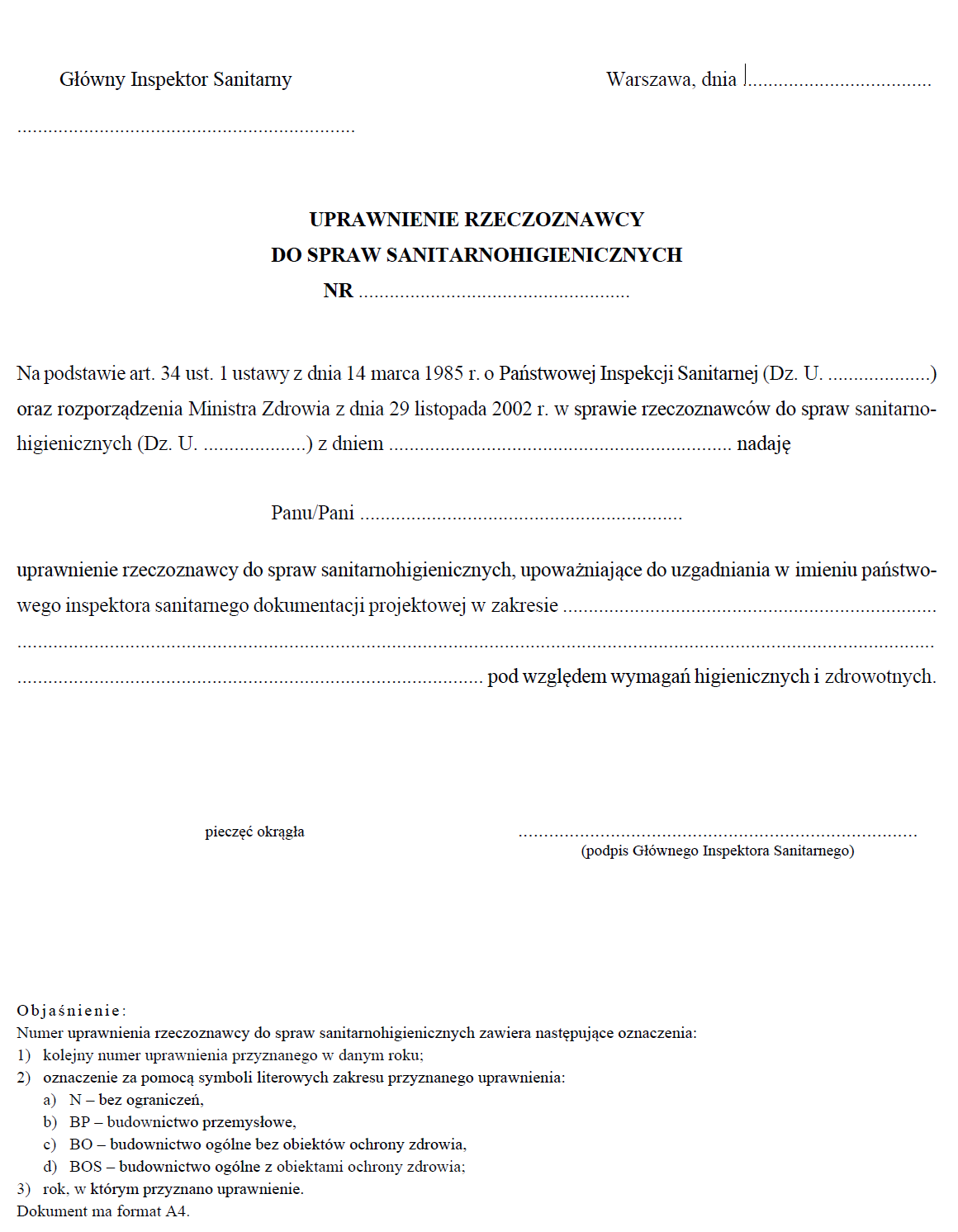 Uprawnienie rzeczoznawcy do spraw sanitarnohigienicznych