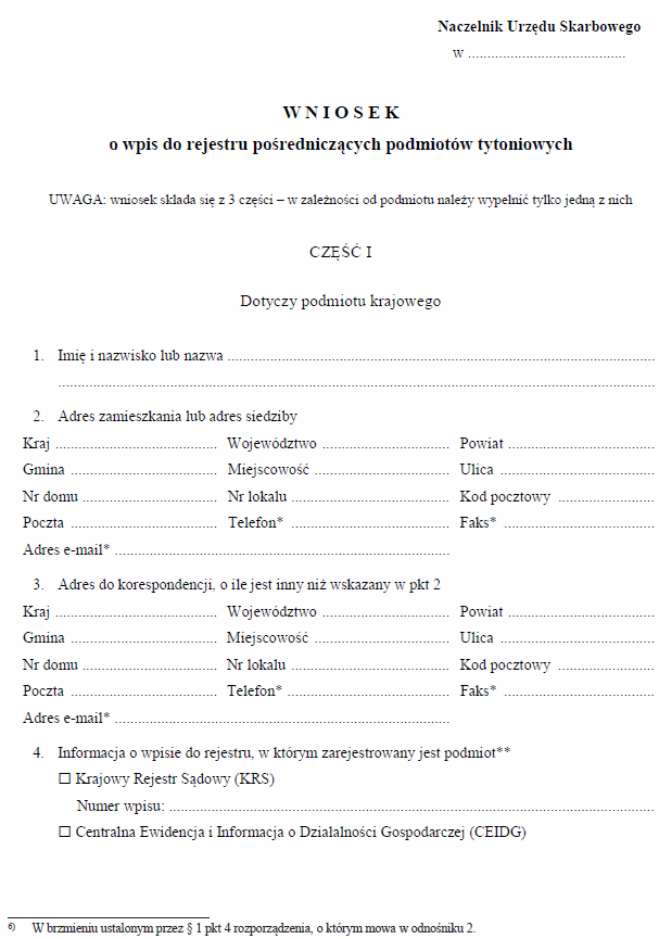 Wniosek o wpis (zmianę wpisu) do rejestru pośredniczących podmiotów tytoniowych